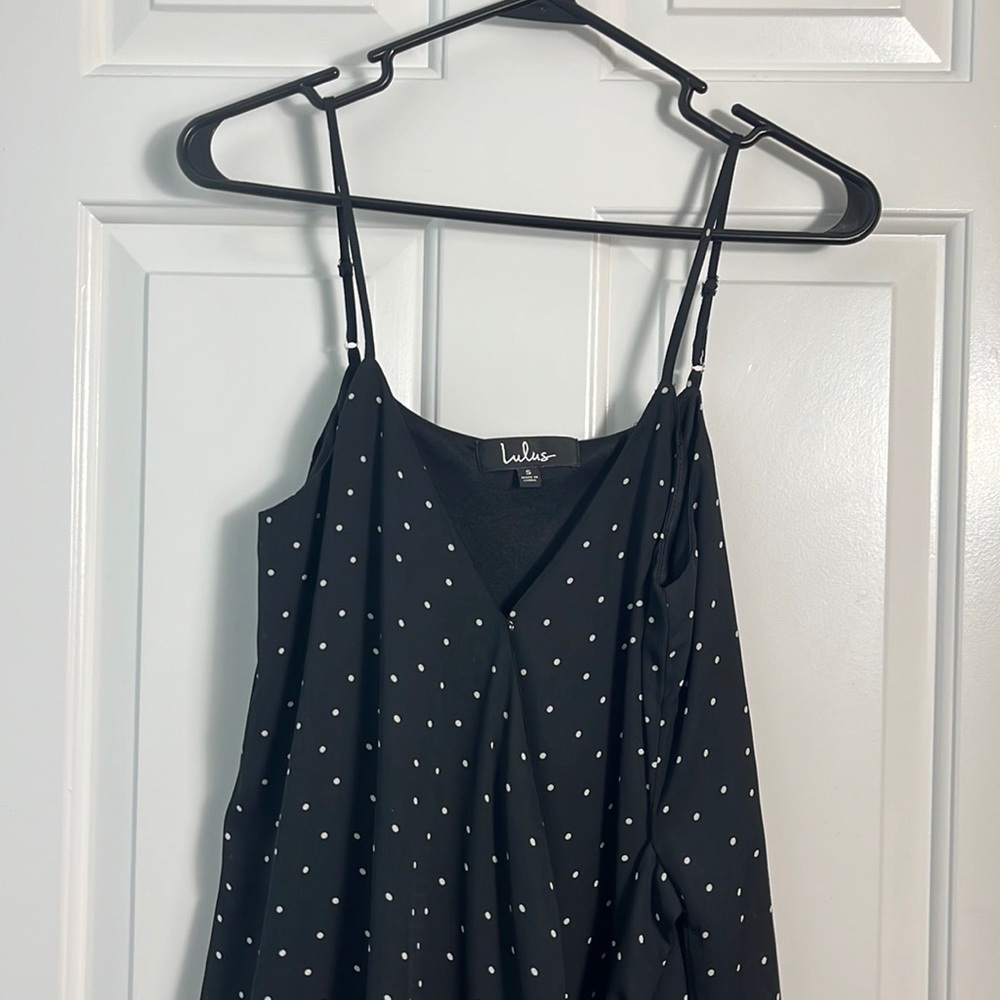 Lulus Dots Going On Black Polka Dot Wrap Mini Dress Size Small - Picture 4 of 15